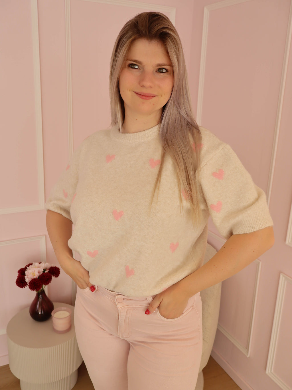 Beige Heart Sweater