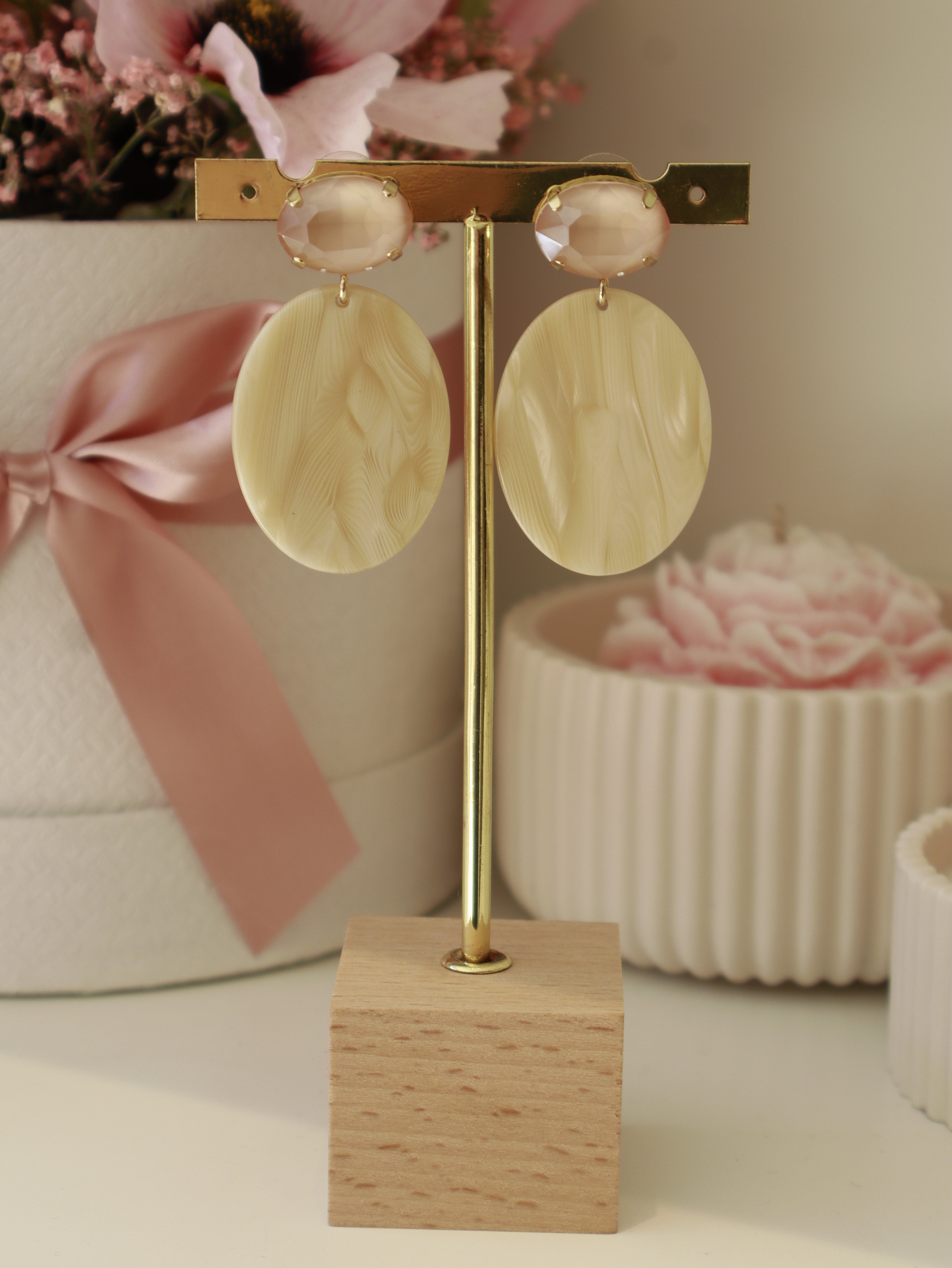 Beige Marble Oval  Earring