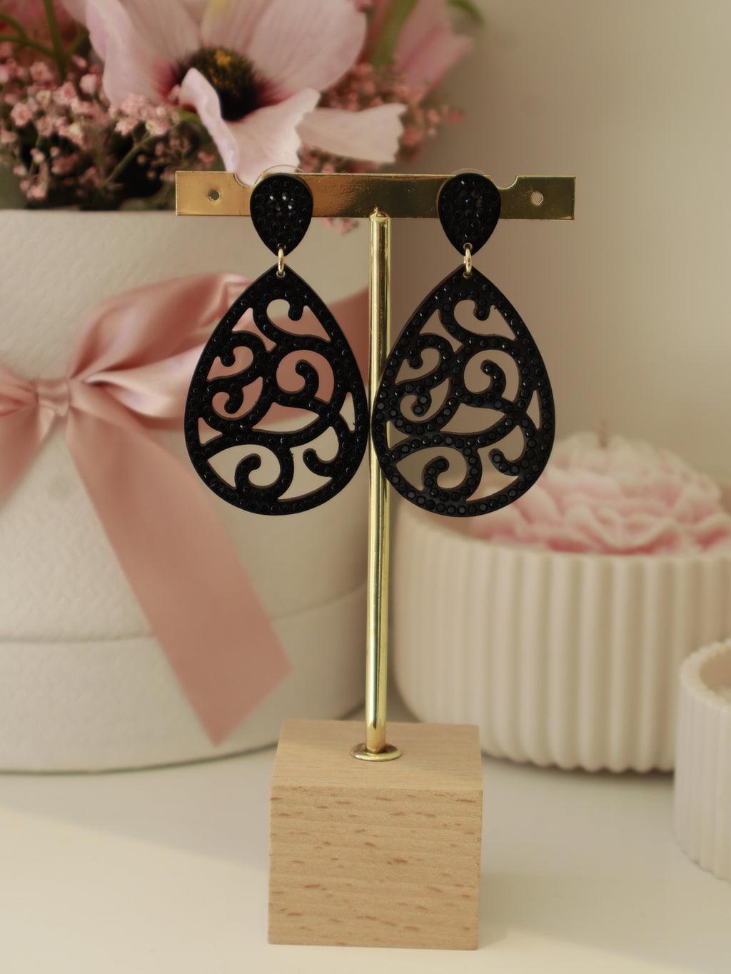 Black Teardrop Earring