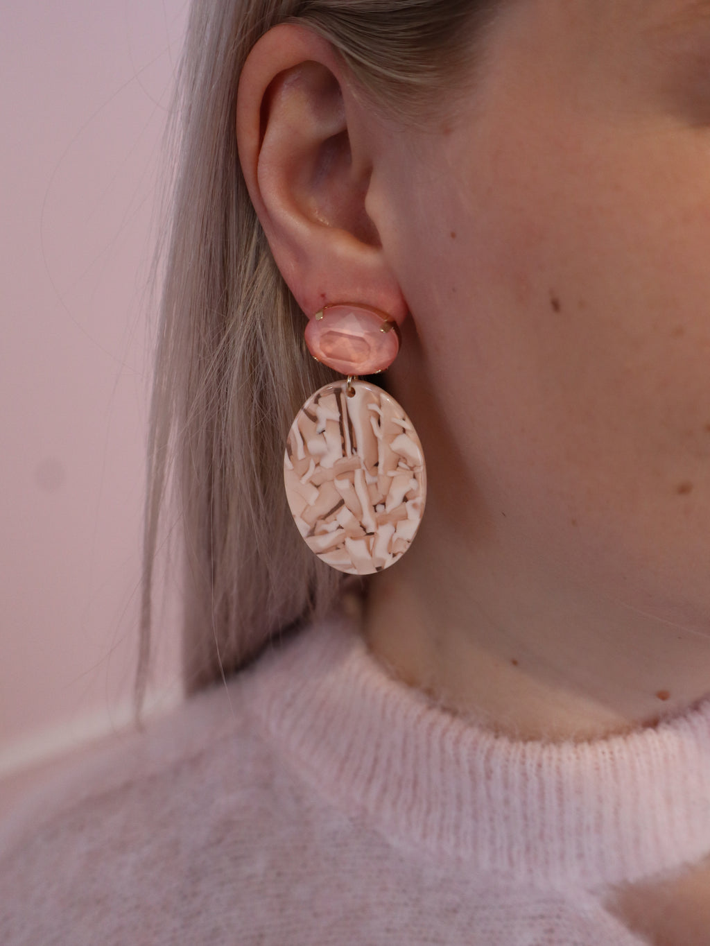 Blush Marble Oval Earring