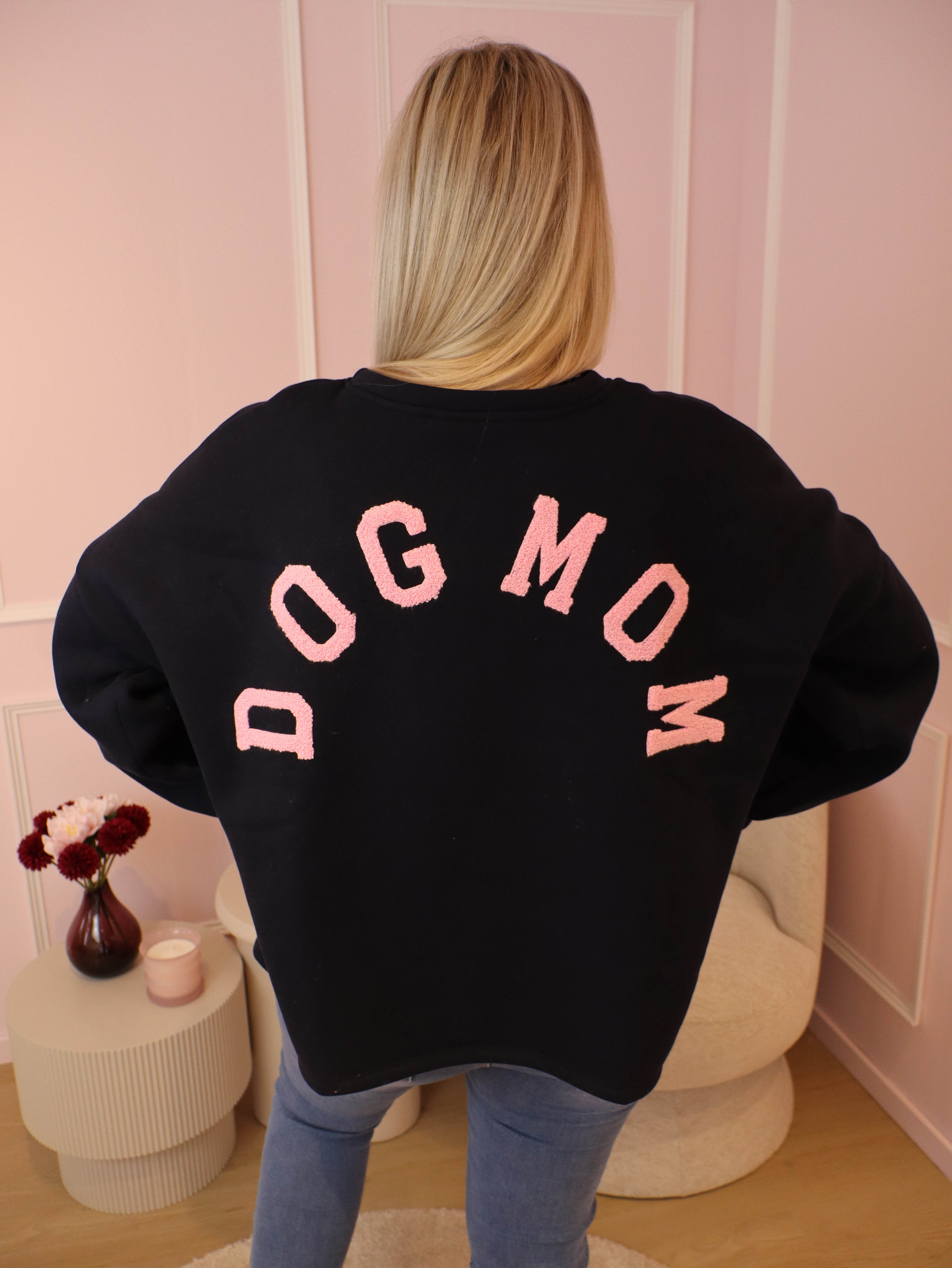 Dark Navy & Pink Dog Mom Sweater