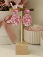 Fuchsia Marble Oval Earring