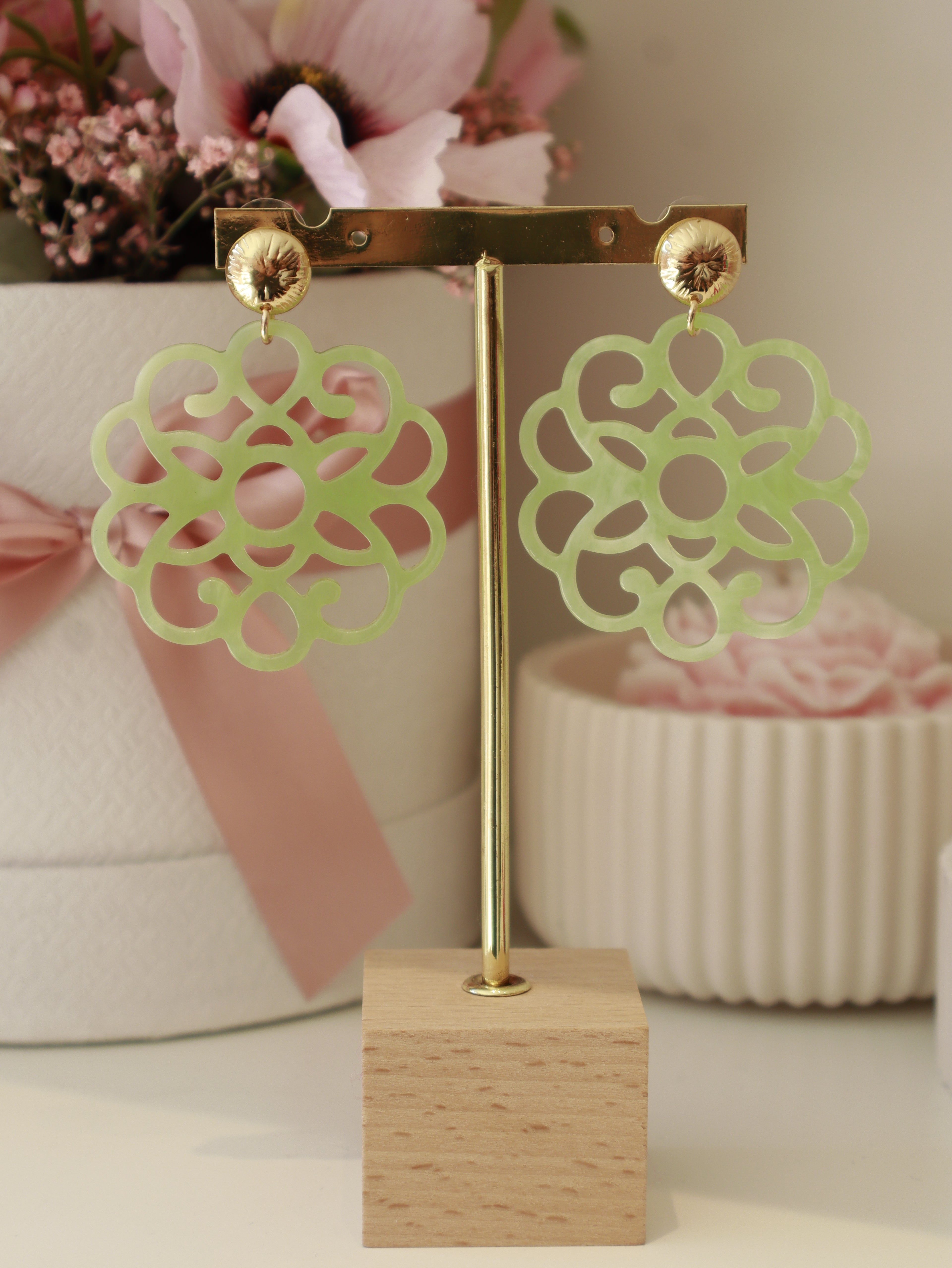 Green Rosette Earring