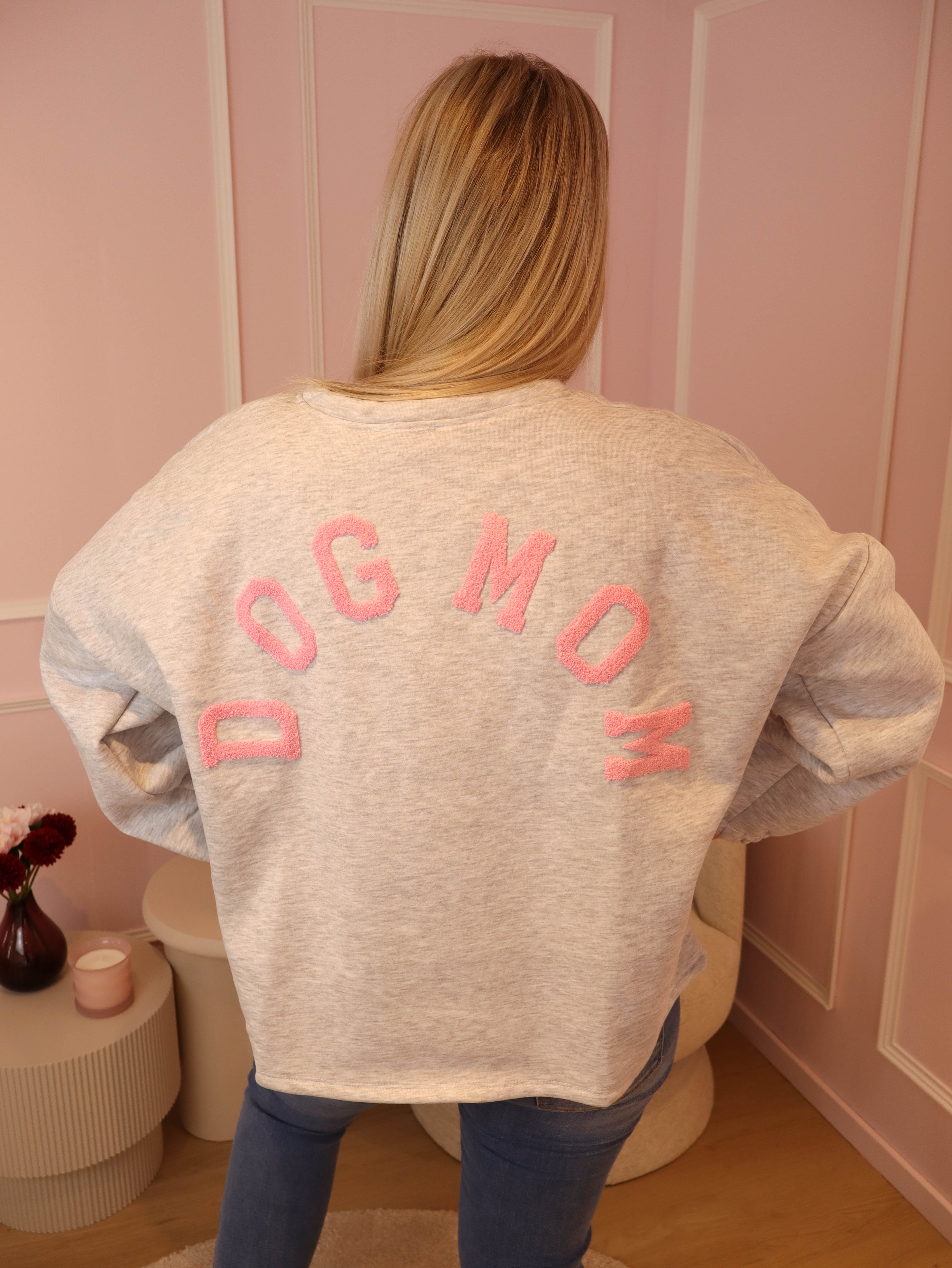 Grey & Pink Dog Mom Sweater