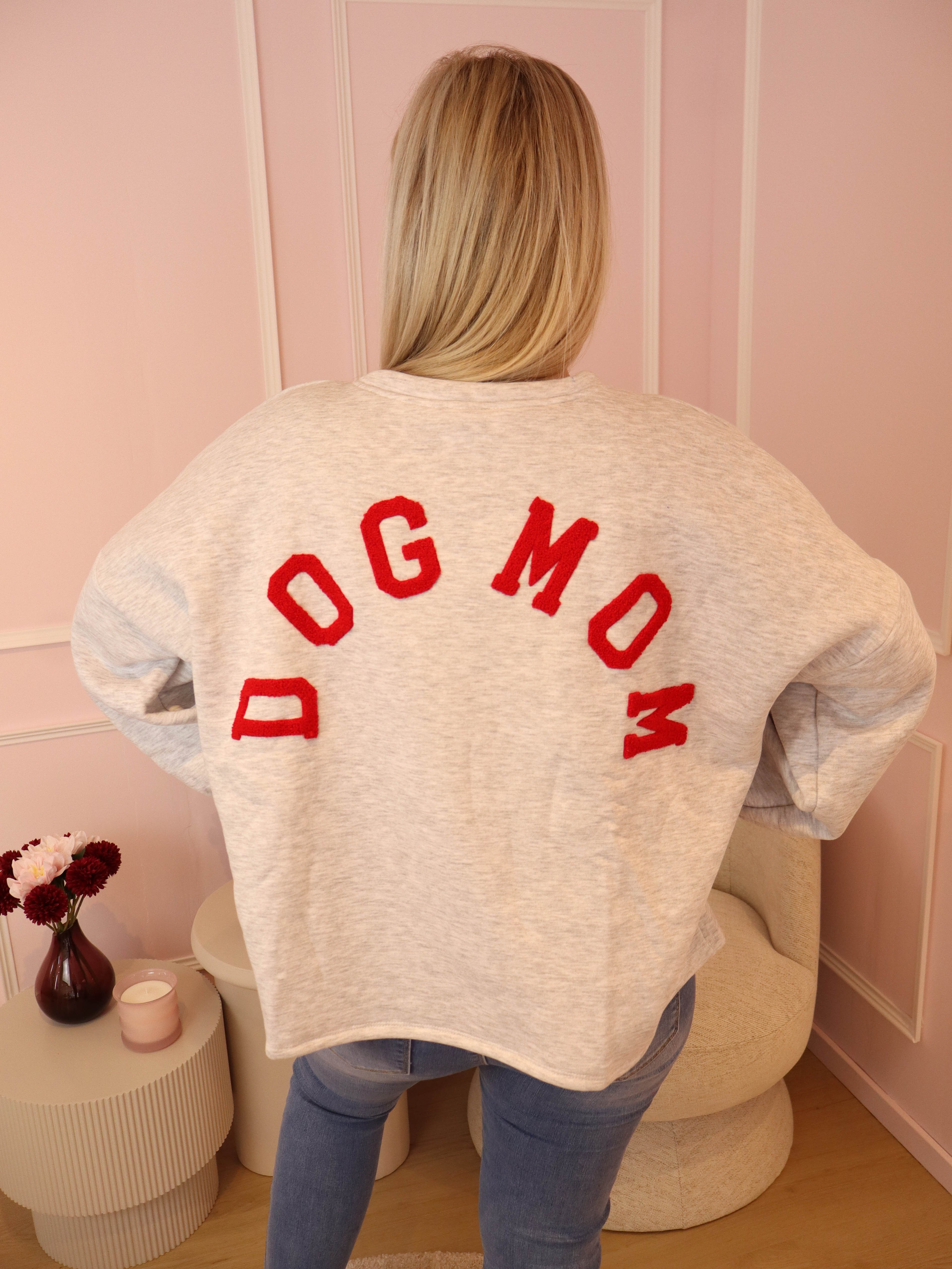 Grey & Red Dog Mom Sweater