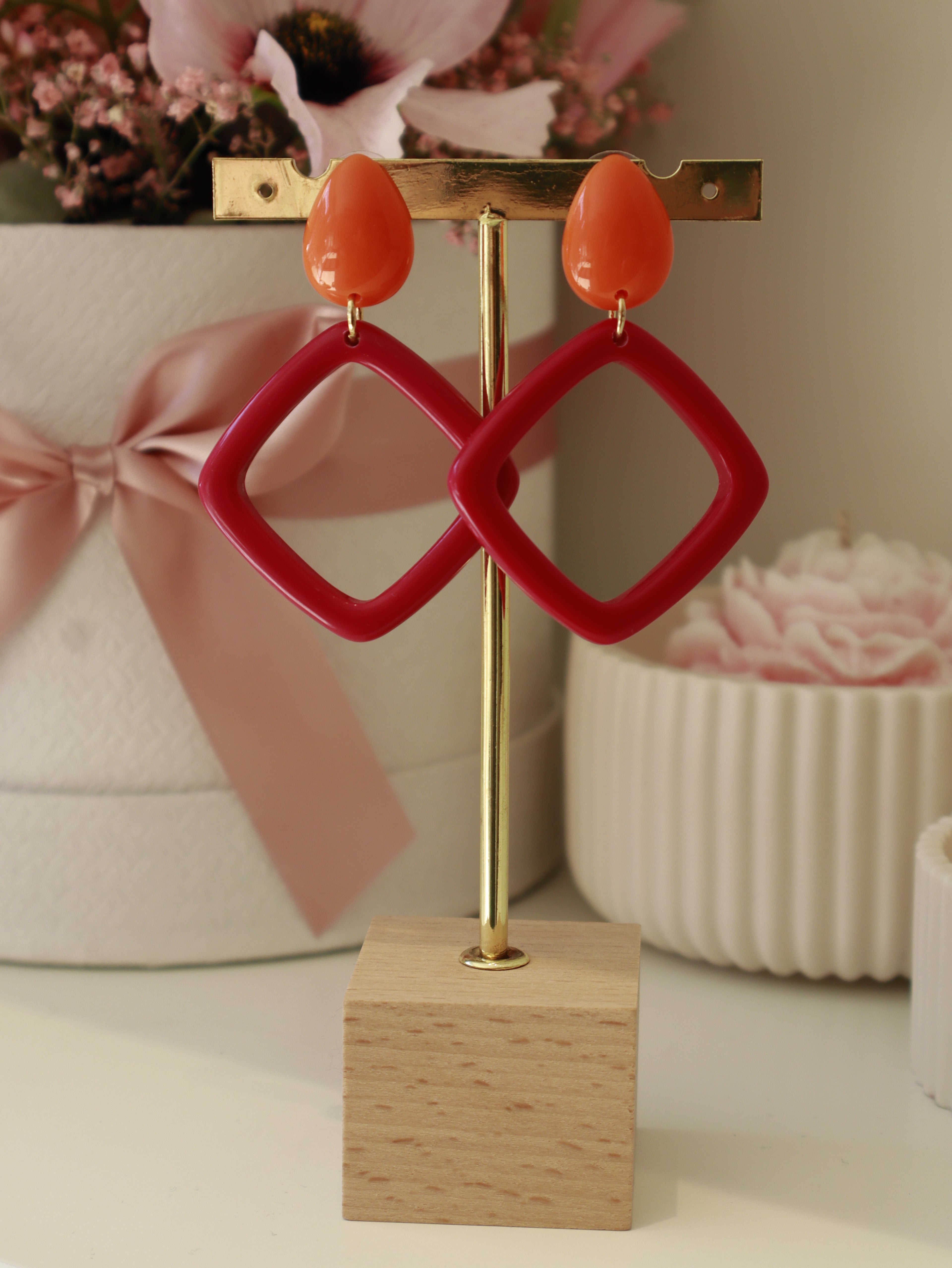 Orange-Fuchsia Diamond Earring