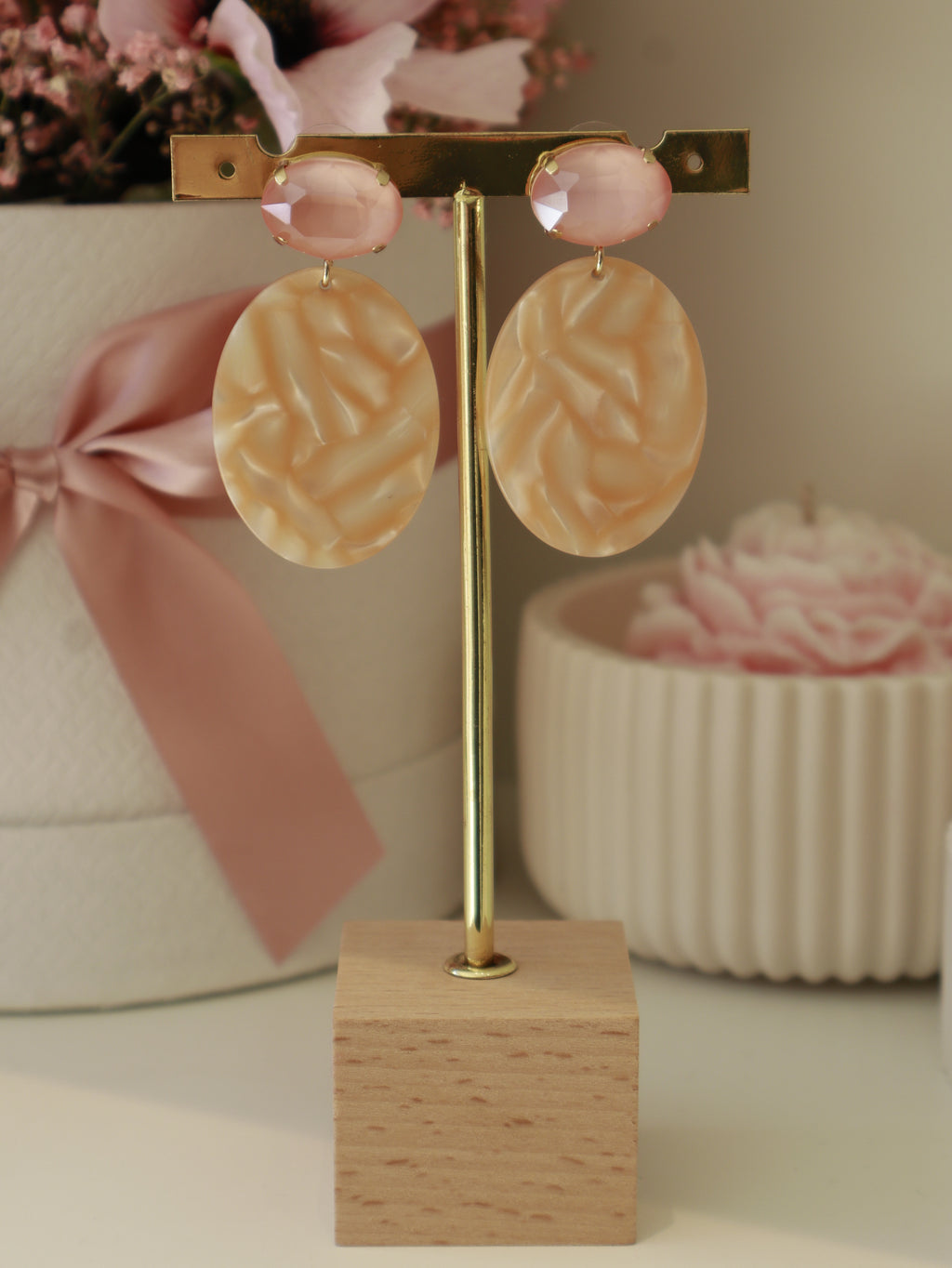 Orange Marble Oval Earring