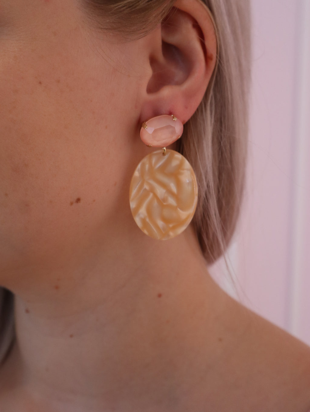 Orange Marble Oval Earring