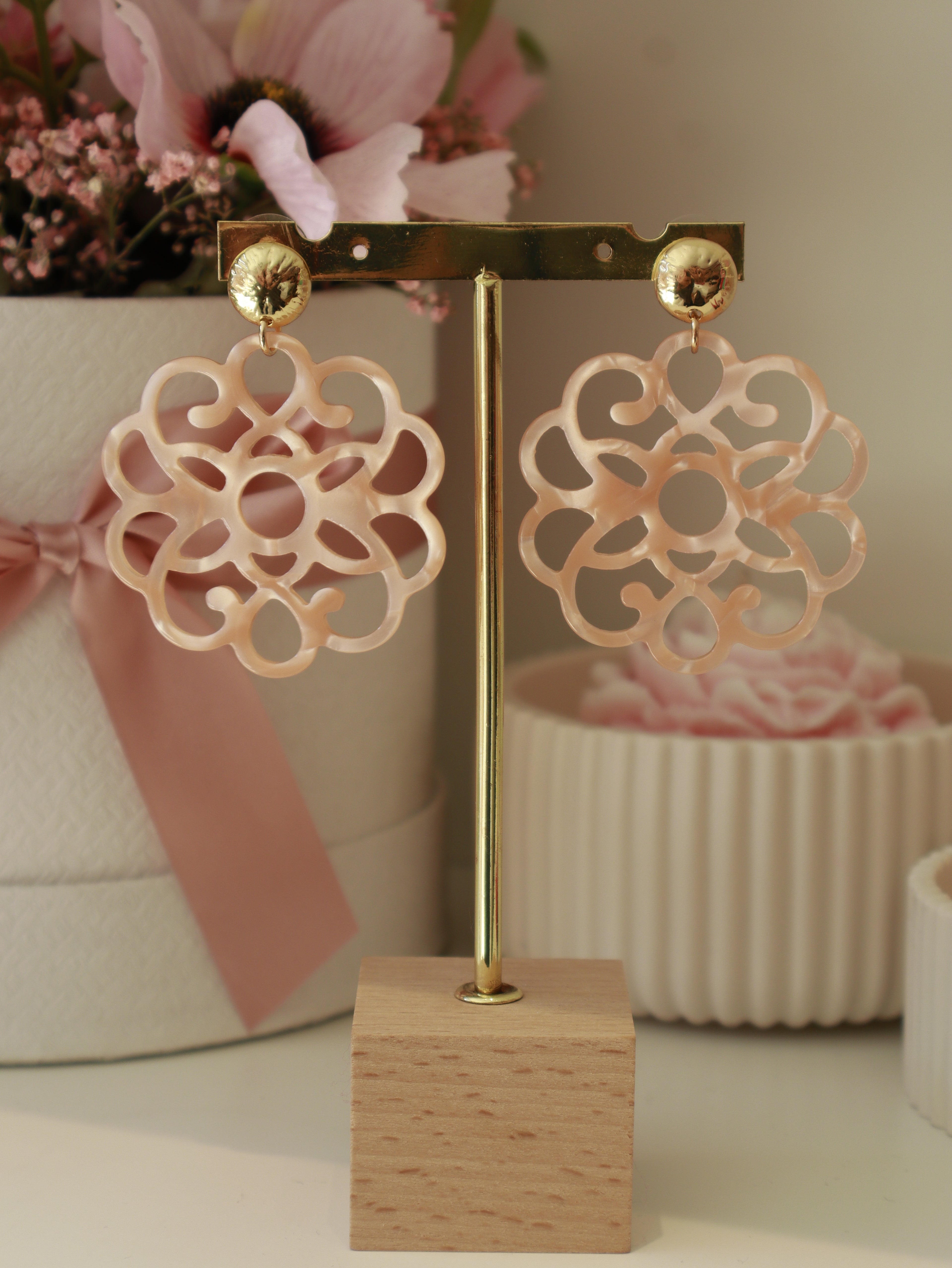Orange Rosette Earring