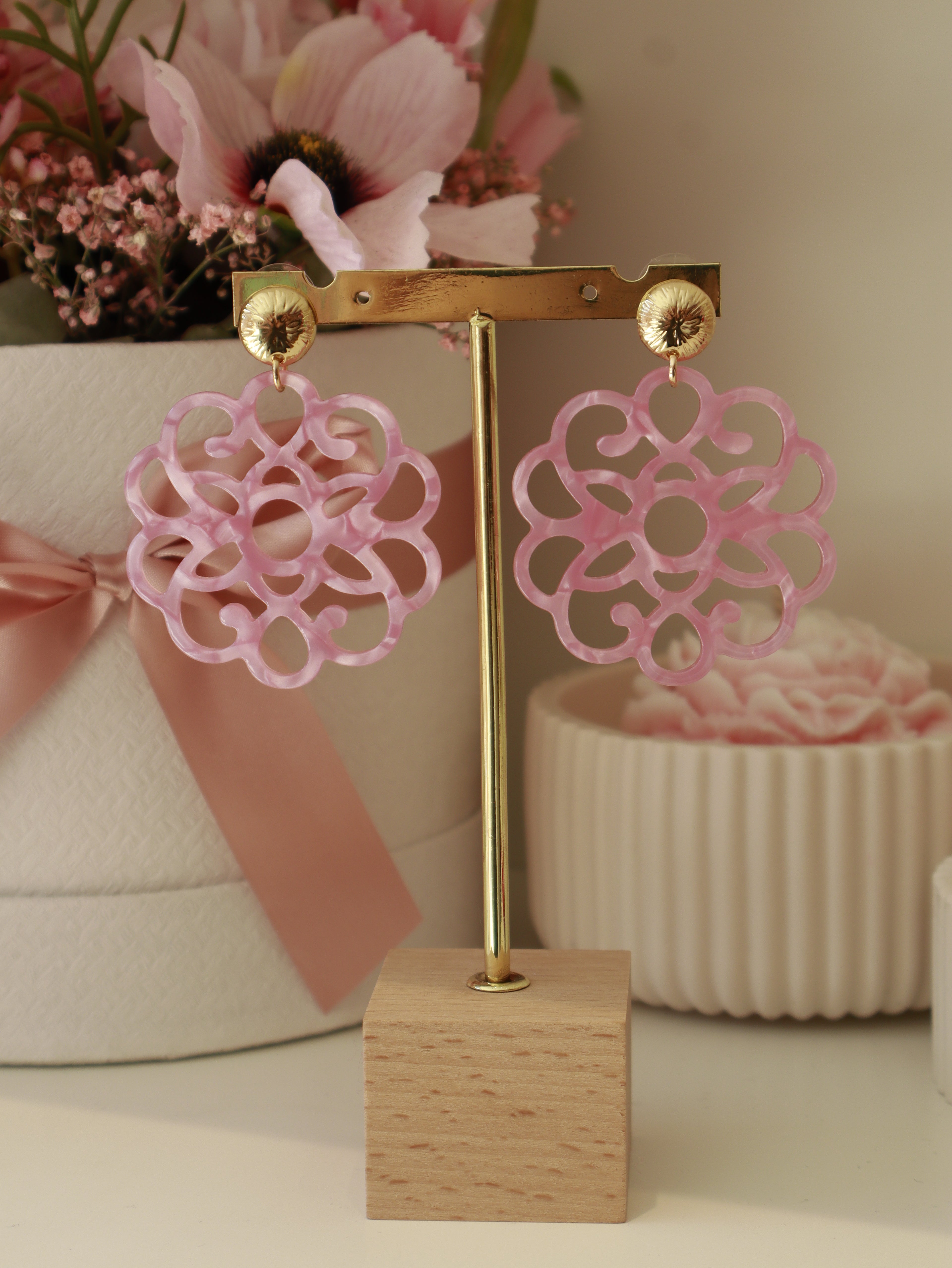 Pink Rosette Earring