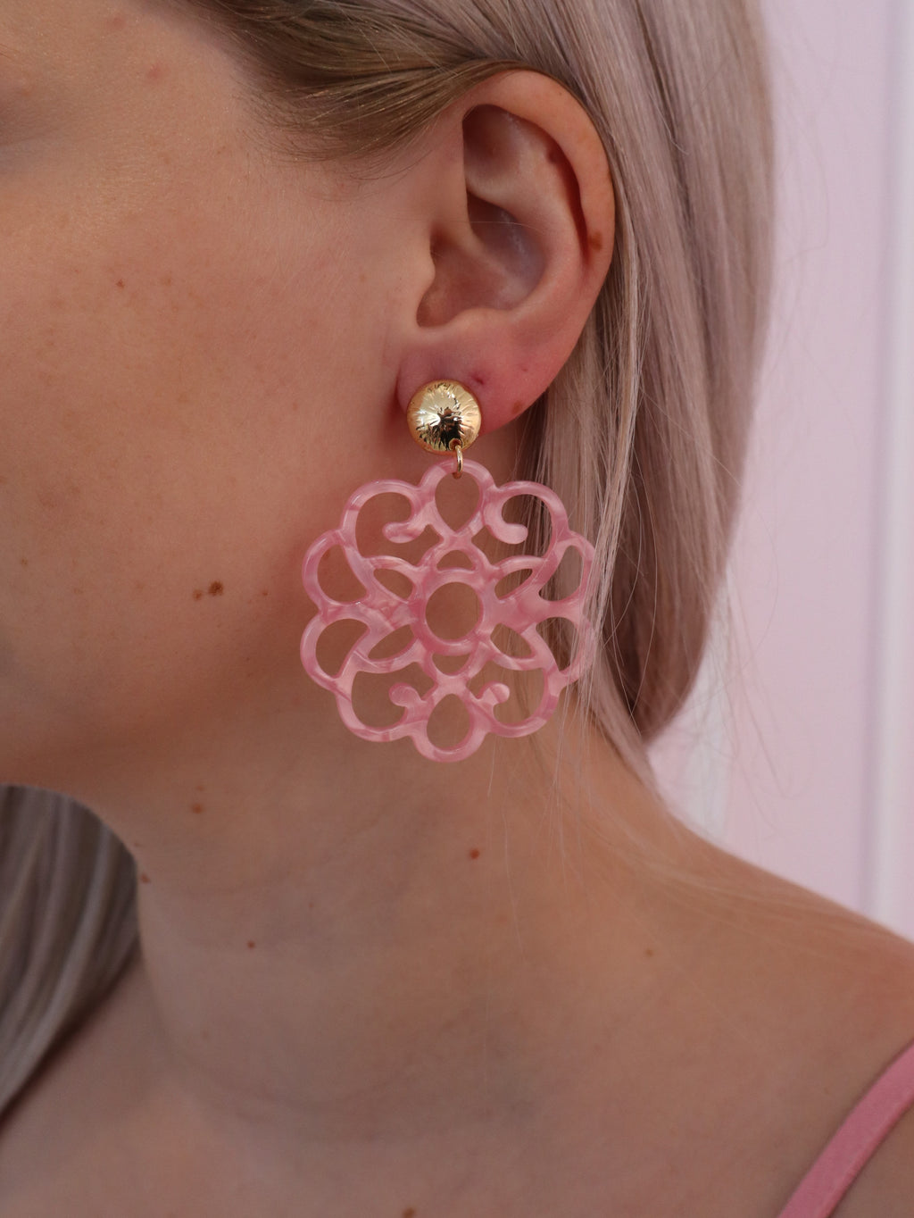 Pink Rosette Earring