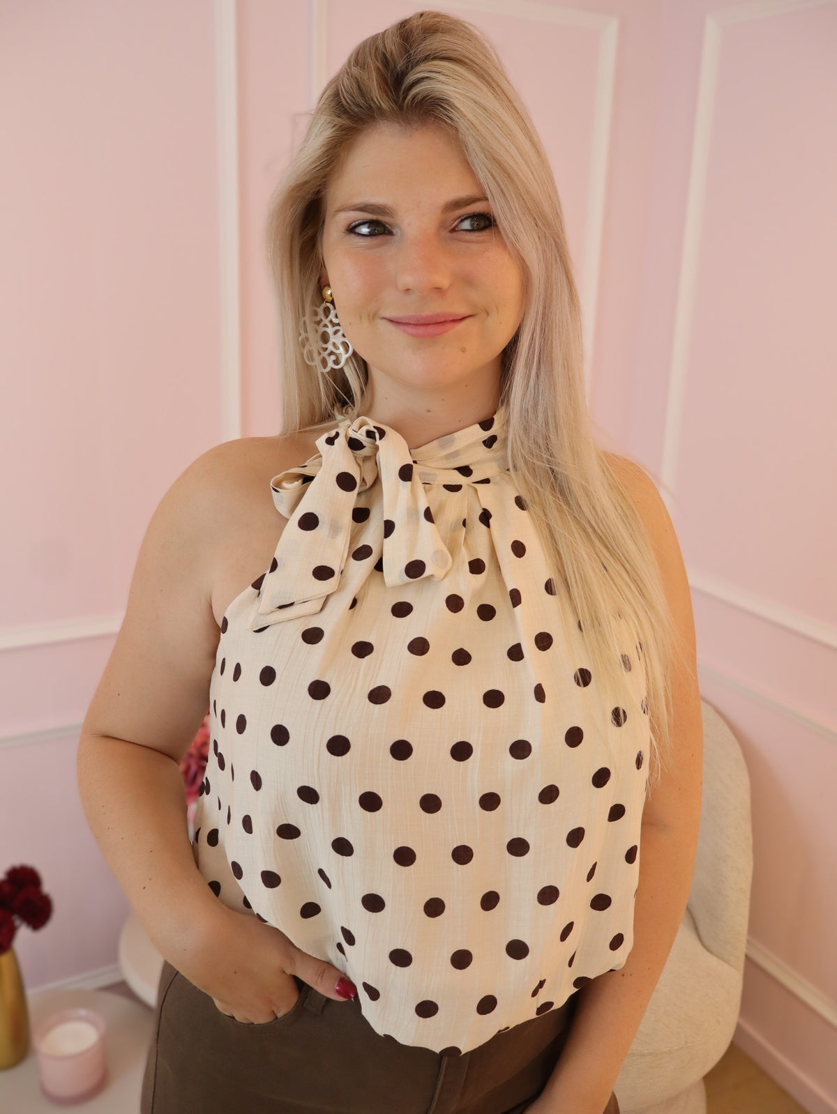 Beige Polka Dot Top