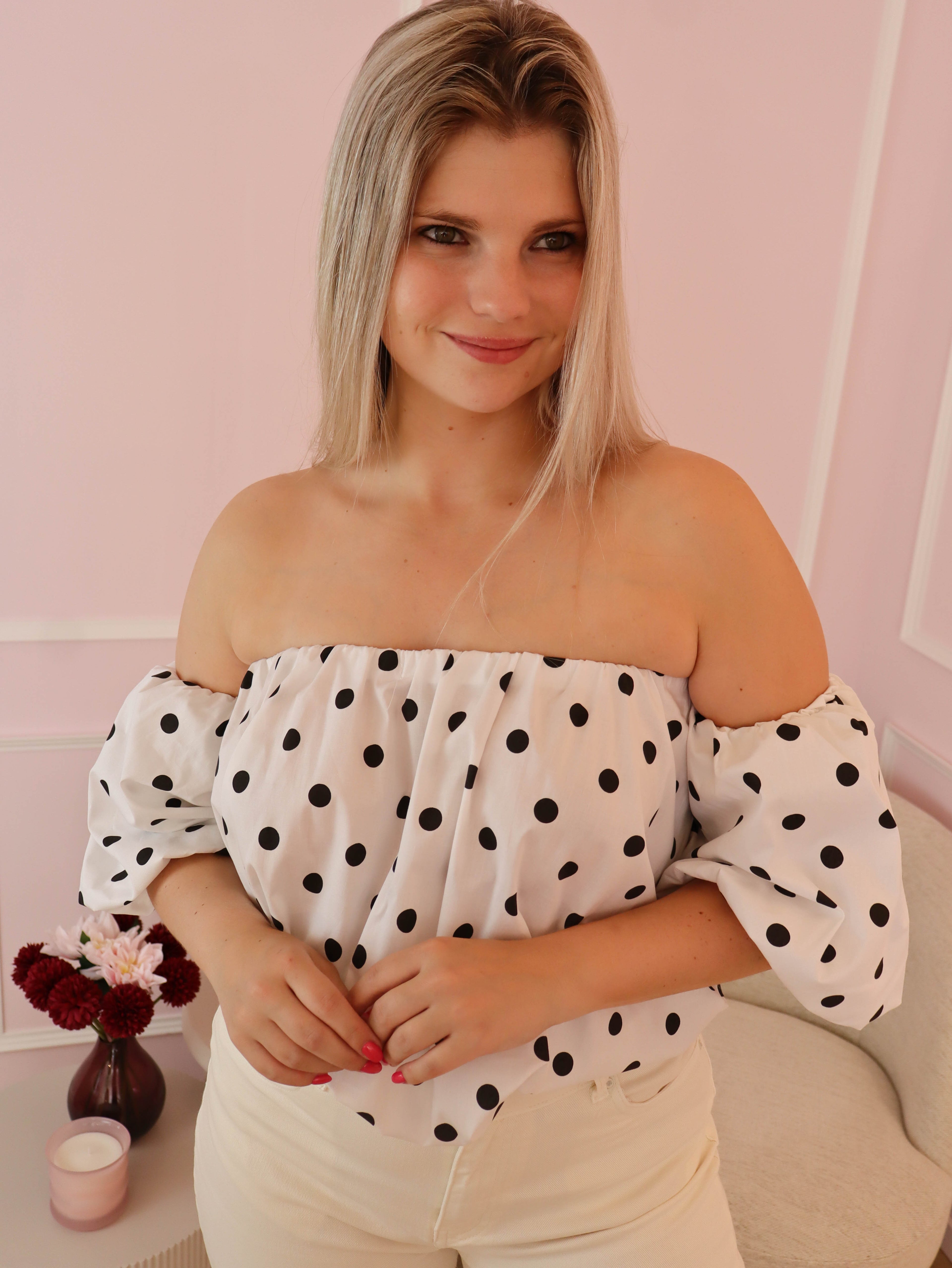 White Ashley Polka Dot Top
