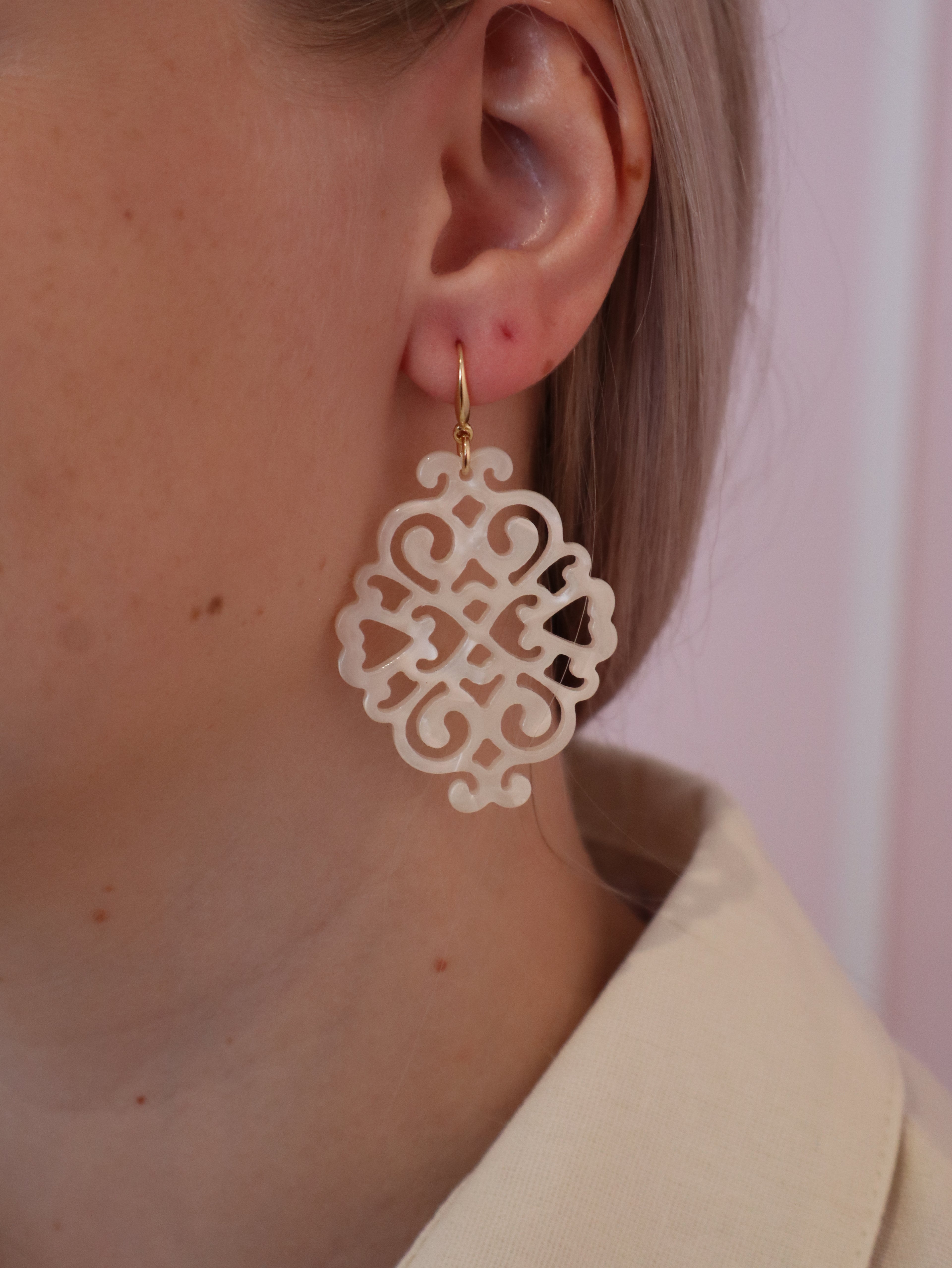 White Heart Earring