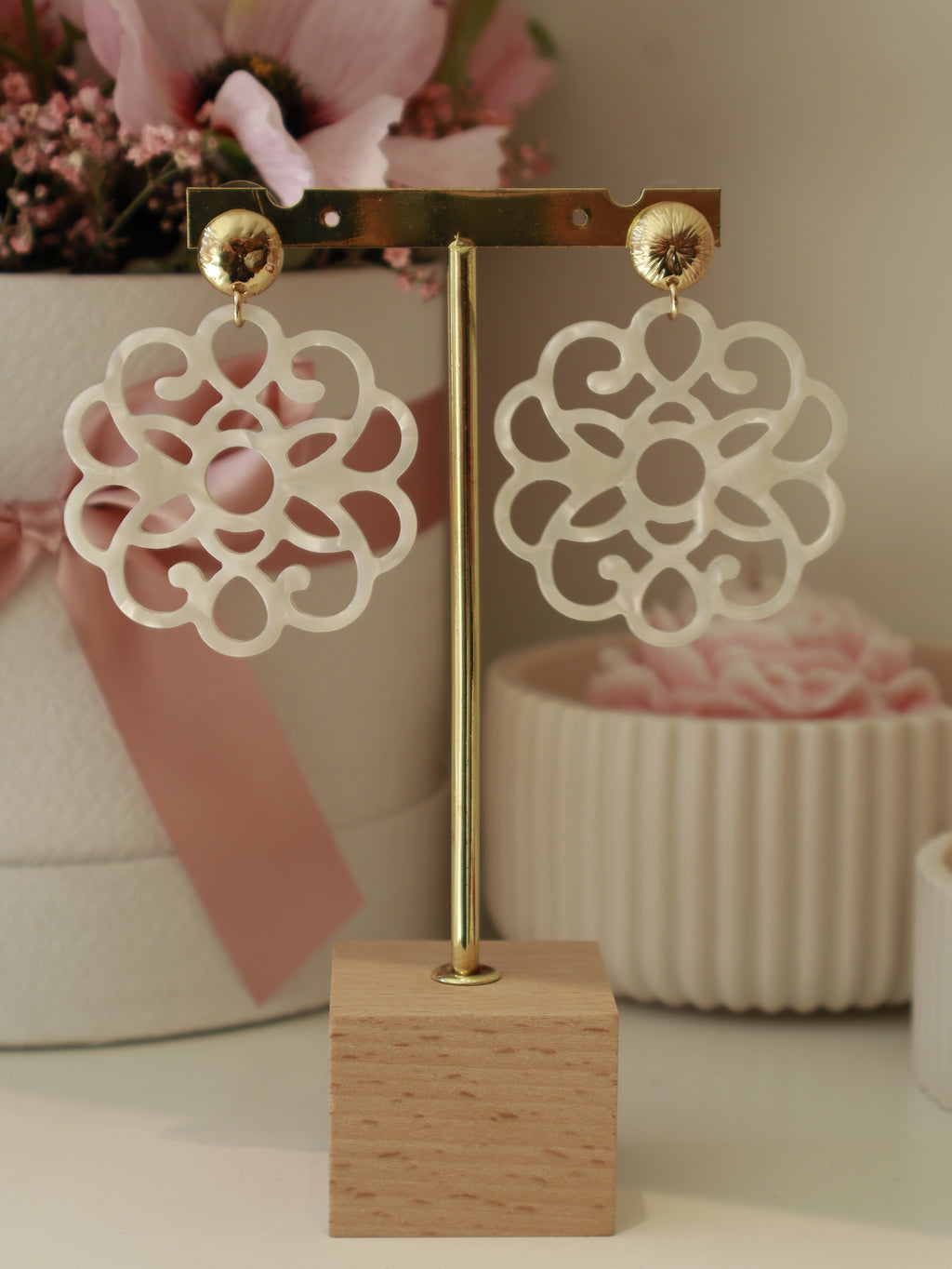 White Rosette Earring