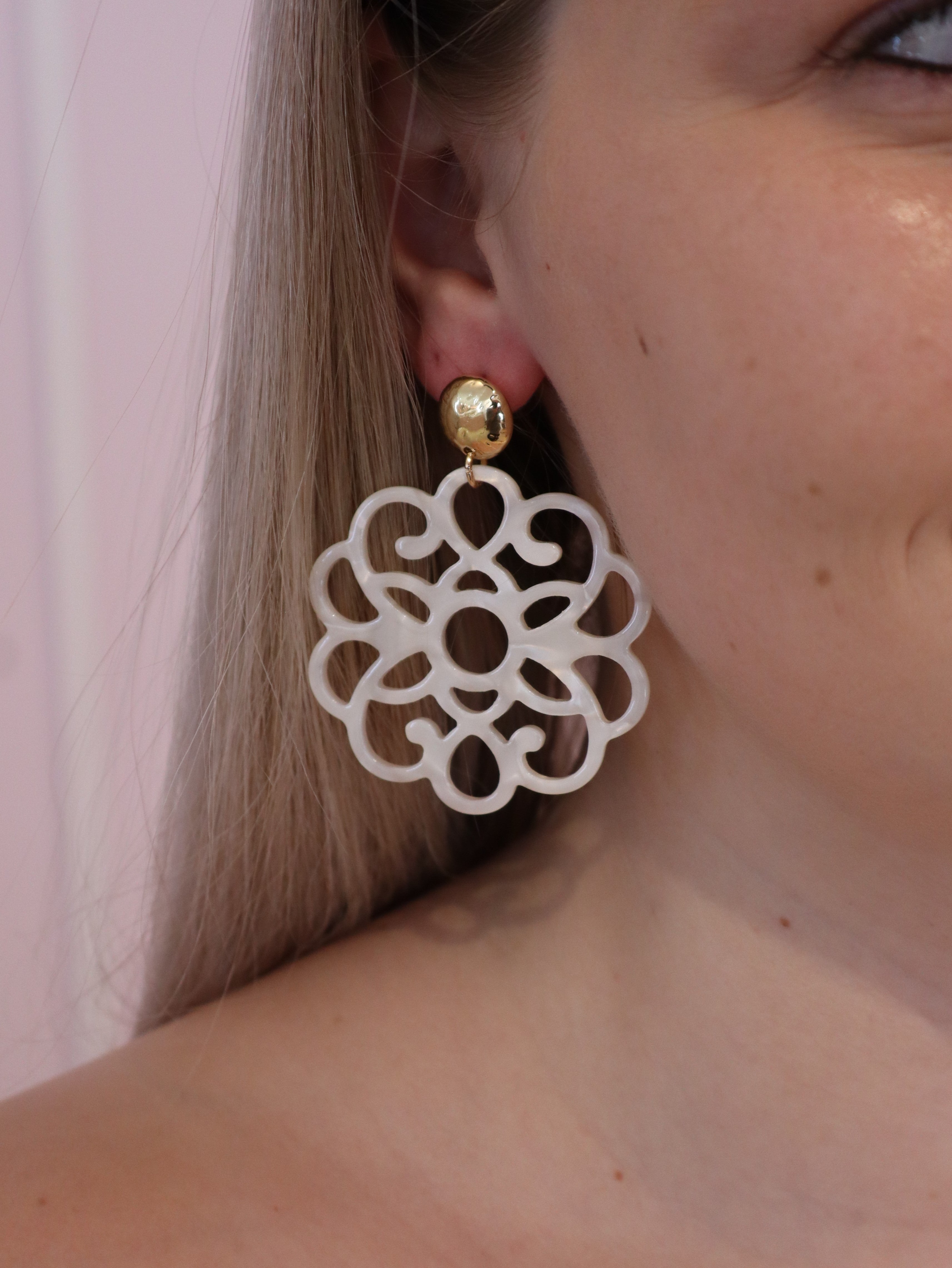 White Rosette Earring